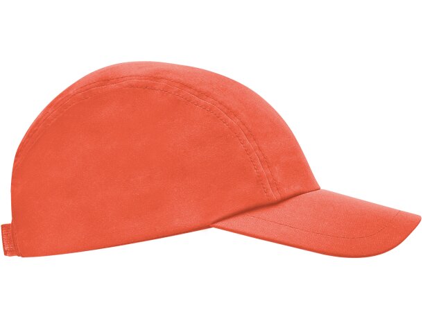 Gorra running para publicidad Mercury ligera tres paneles ajustable velcro Coral fluor detalle 24