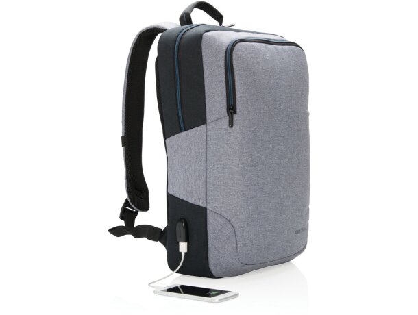 Mochila para portátil publicitaria con succión manos libres y puerto USB Gris/negro detalle 1