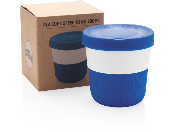 Tazas pla café 280ml sostenibles con agarre de silicona y tapa Azul detalle 27