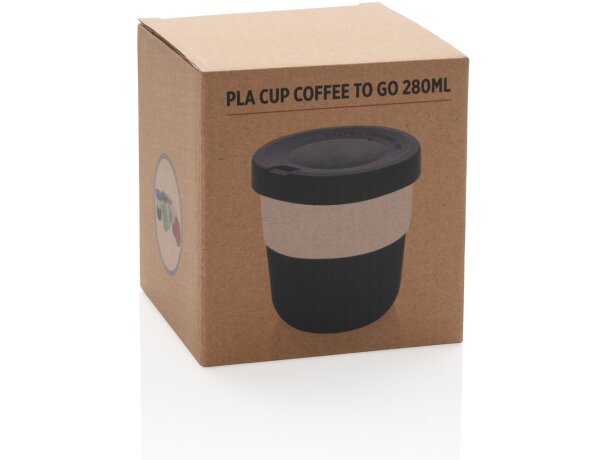 Tazas pla café 280ml sostenibles con agarre de silicona y tapa Negro detalle 7