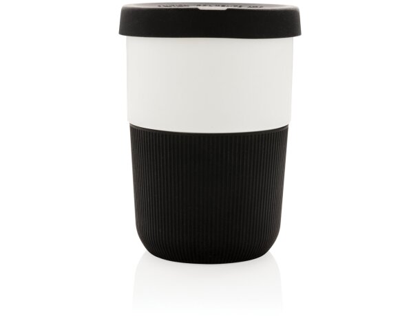 Tazas PLA café 380ml elegantes y sostenibles con agarre de silicona Negro detalle 1