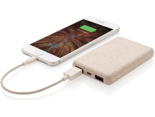 Powerbank ultracompacto 5000 mAh fibra de trigo y ABS con doble USB Marron detalle 1