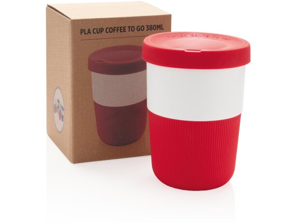 Tazas PLA café 380ml elegantes y sostenibles con agarre de silicona Rojo detalle 20