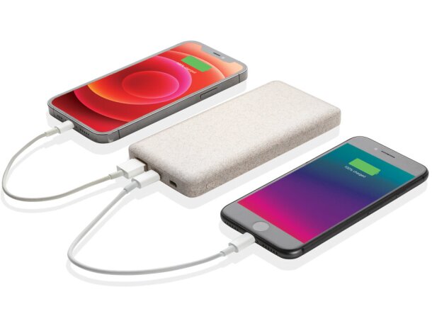 Powerbank ultraplano 10.000 mAh fibra de trigo natural y ABS Marron detalle 1