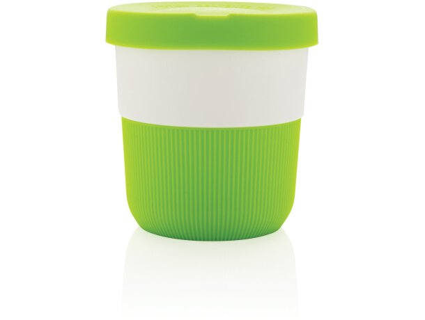 Tazas pla café 280ml sostenibles con agarre de silicona y tapa Verde detalle 29