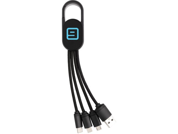 Cargador USB personalizado cable 4 en 1 con mosquetón Negro detalle 4