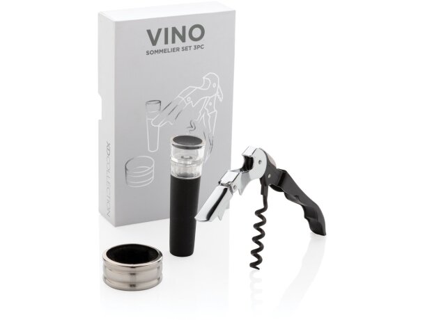 Set de vino sommelier 3pc para regalo personalizado tendrás todo lo que necesites para abrir y servir tus vinos favoritos Plata detalle 9