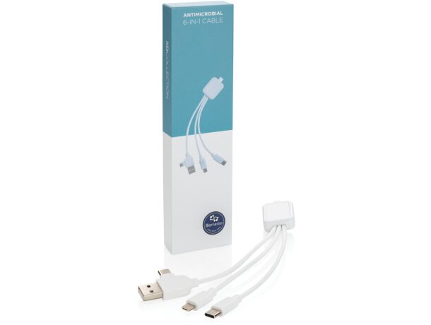 Cargadores USB cable 6 en 1 antimicrobiano con protección permanente Blanco detalle 6