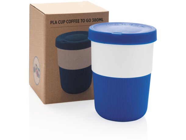 Tazas PLA café 380ml elegantes y sostenibles con agarre de silicona Azul detalle 27