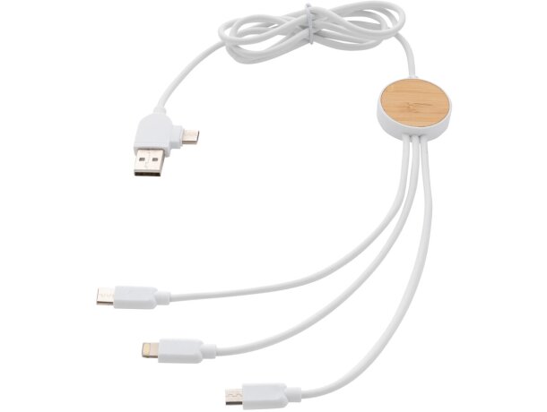 Cargador USB publicitario multicable reciclado 120 cm Blanco detalle 9