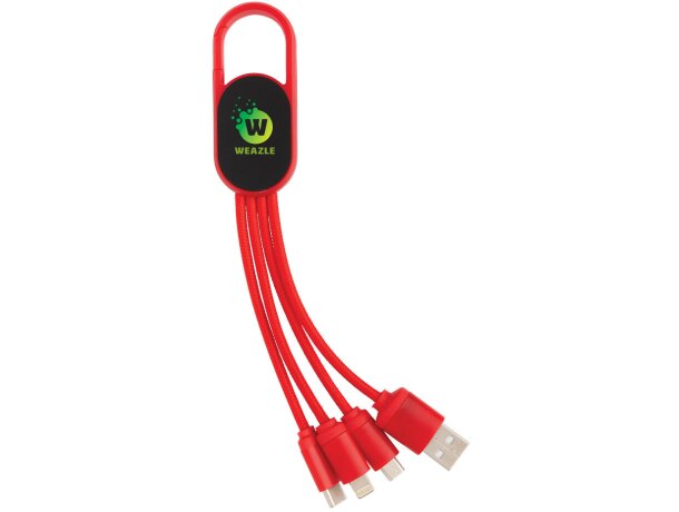 Cargador USB personalizado cable 4 en 1 con mosquetón Rojo detalle 16