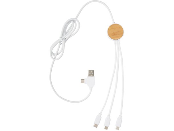 Cargador USB publicitario multicable reciclado 120 cm Blanco detalle 2