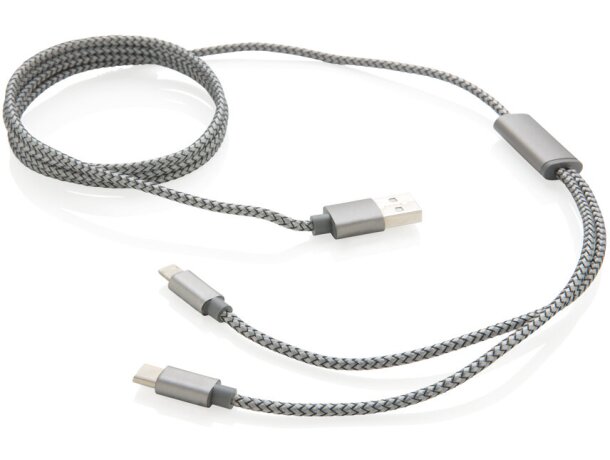 Cargador USB personalizable cable 3 en 1 tipo C 120cm durable Gris detalle 7