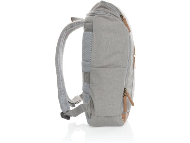 Mochila para pc original de lona reciclada con bolsillo frontal vertical Gris detalle 20