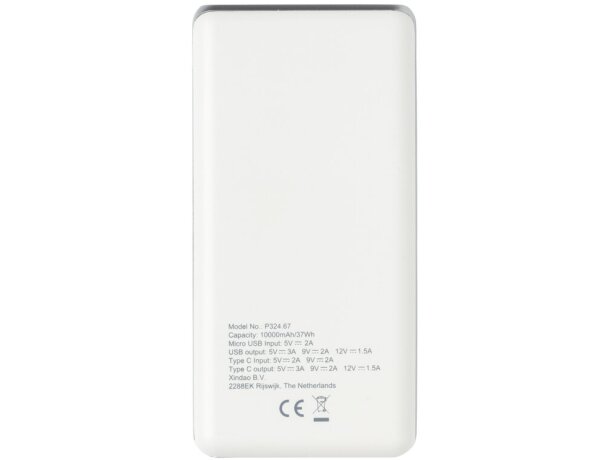 Powerbank personalizado ultra rápida 10.000 mAh con carga tipo C y USB Blanco detalle 2