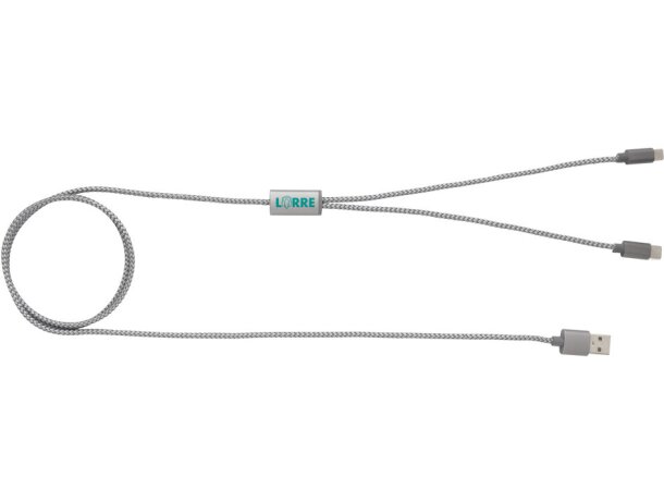 Cargador USB personalizable cable 3 en 1 tipo C 120cm durable Gris detalle 7