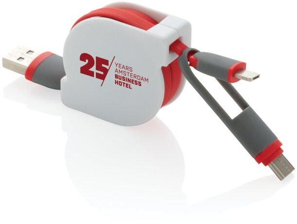 Cargadores USB retráctiles 3 en 1 para ios y android sin enredos Rojo detalle 26