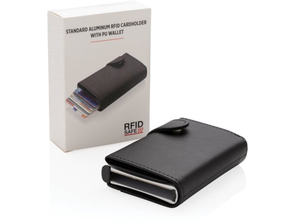 Tarjeteros rfid de aluminio con billetera pu protegen tus tarjetas Negro detalle 8