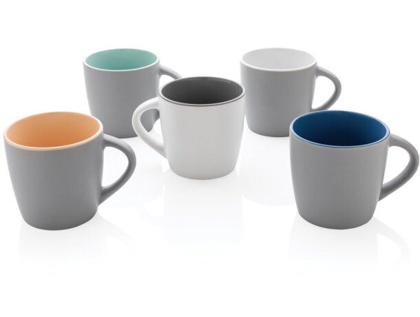 Tazas de cerámica mate con interior colorido 300ml aptas lavavajillas Blanco/gris detalle 13