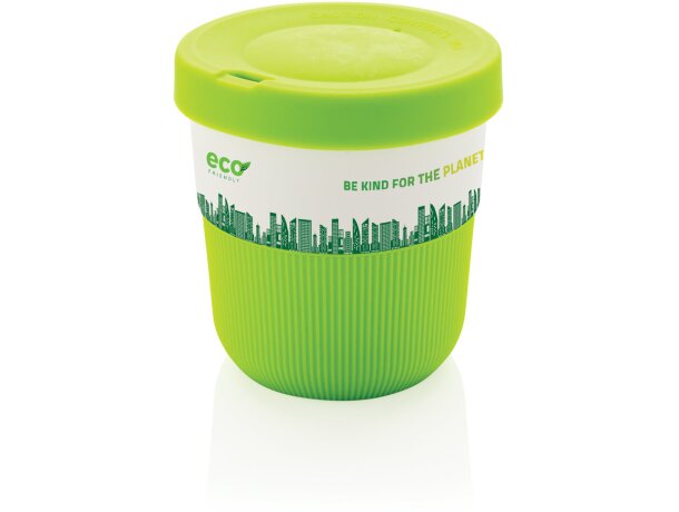 Tazas pla café 280ml sostenibles con agarre de silicona y tapa Verde detalle 32