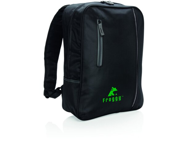 Mochila para pc promocional con microfibra acolchada y detalles grises Negro detalle 7