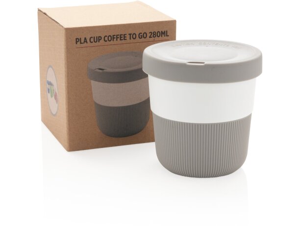 Tazas pla café 280ml sostenibles con agarre de silicona y tapa Gris detalle 13