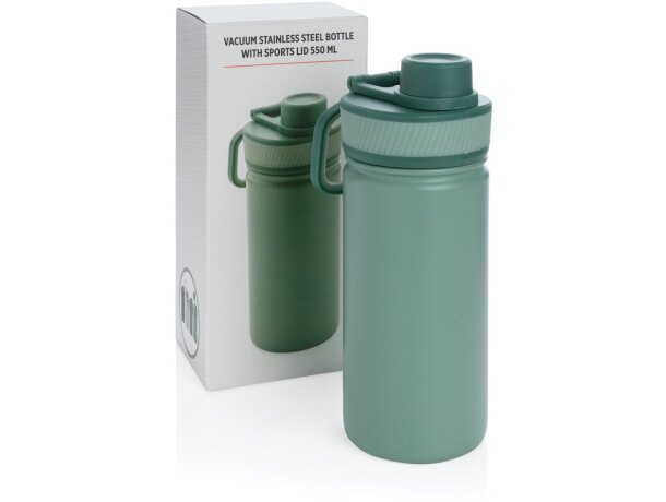 Botella de acero inoxidable al vacío con tapa deportiva 550m personalizada verde/verde