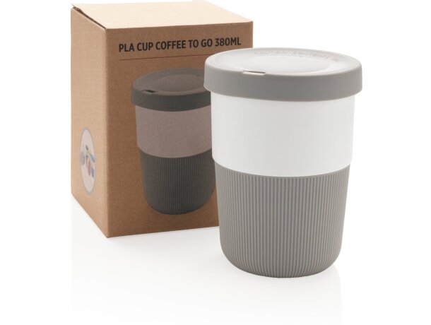 Tazas PLA café 380ml elegantes y sostenibles con agarre de silicona Gris detalle 13