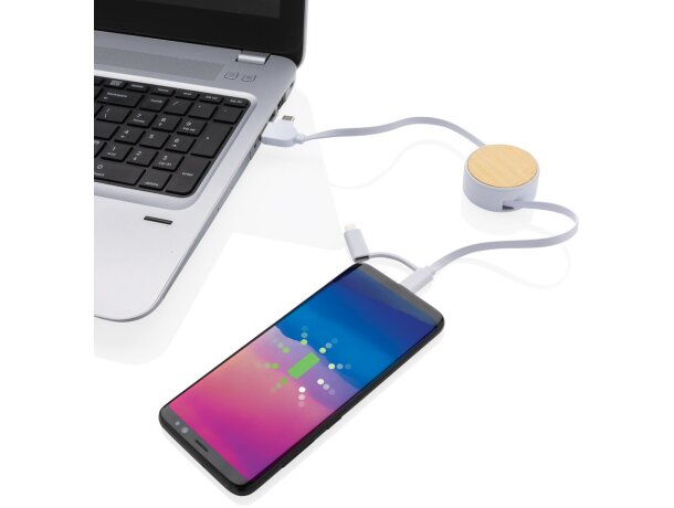 Cargadores USB personalizados multicable retráctil con 5 conectores Blanco detalle 4