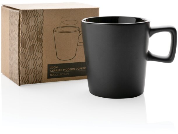 Tazas personalizadas baratas de cerámica mate 300ml aptas lavavajillas Negro/negro detalle 7