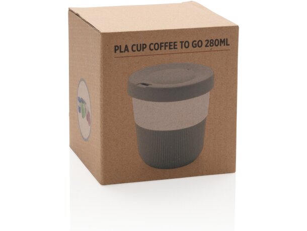 Tazas pla café 280ml sostenibles con agarre de silicona y tapa Gris detalle 14