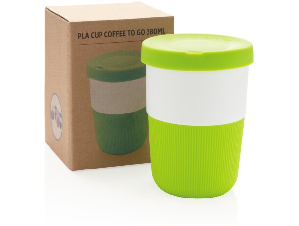 Tazas PLA café 380ml elegantes y sostenibles con agarre de silicona Verde detalle 34