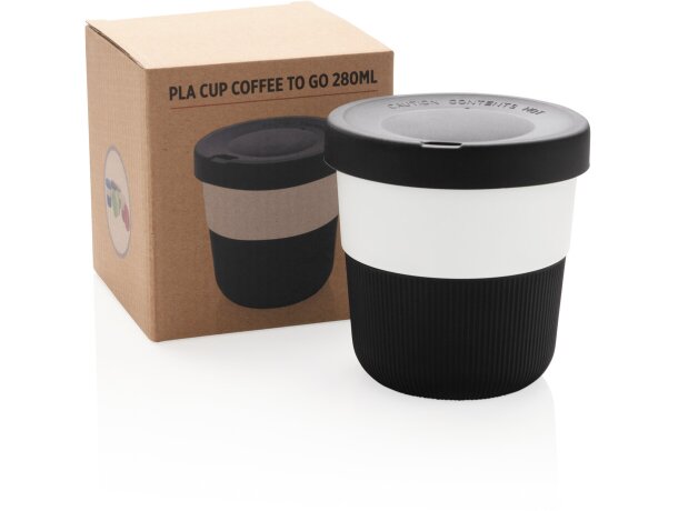 Tazas pla café 280ml sostenibles con agarre de silicona y tapa Negro detalle 6