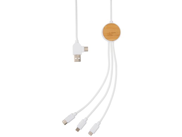 Cargador USB publicitario multicable reciclado 120 cm Blanco detalle 1