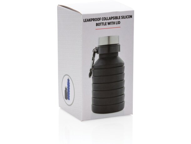 Botella de silicona plegable antigoteo con tapa personalizada negro