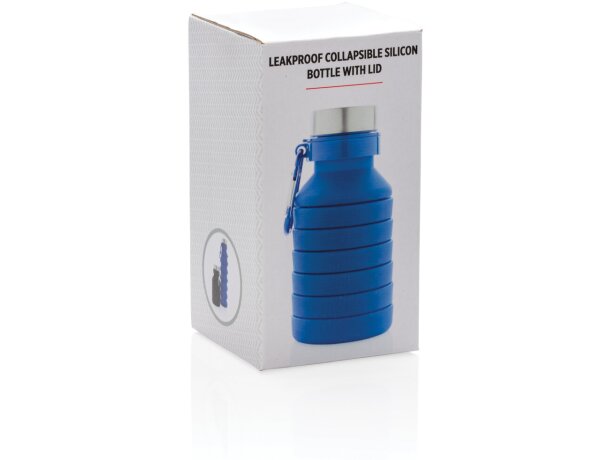 Botella de silicona plegable antigoteo con tapa personalizada azul