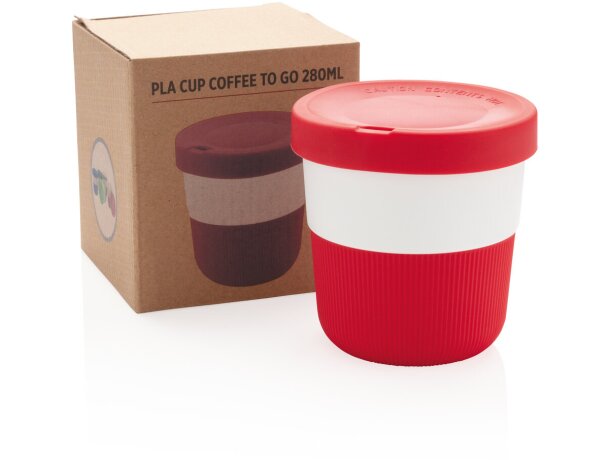 Tazas pla café 280ml sostenibles con agarre de silicona y tapa Rojo detalle 20