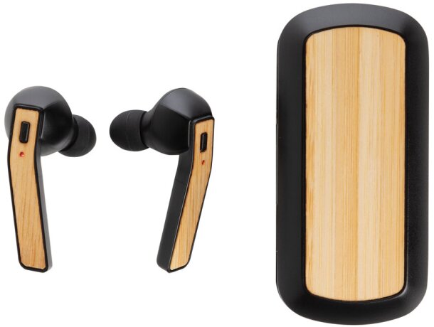 Auriculares bamboo free flow tws con estuche de carga y bt 5.0 Negro detalle 1