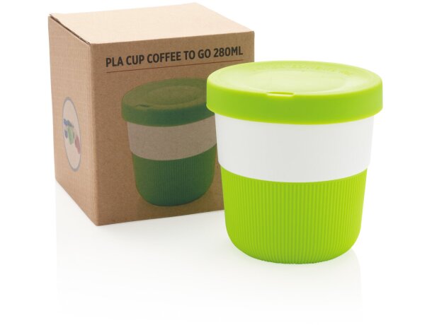 Tazas pla café 280ml sostenibles con agarre de silicona y tapa Verde detalle 35