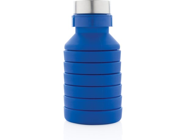 Botella de silicona plegable antigoteo con tapa personalizada azul