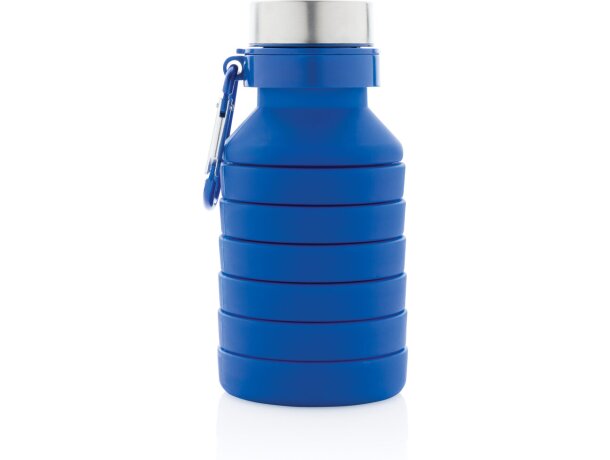 Botella de silicona plegable antigoteo con tapa personalizada azul