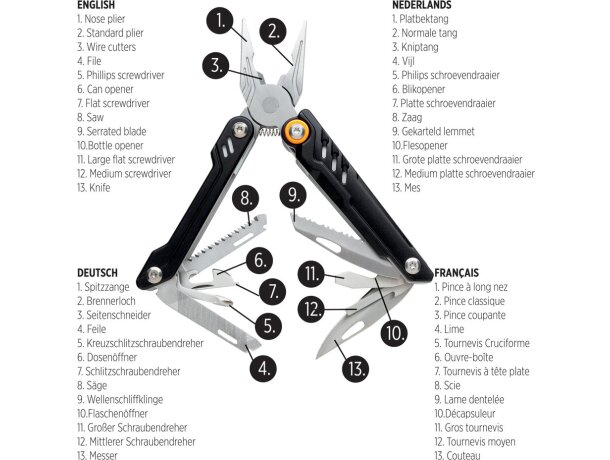 Multiherramientas con detalles en aluminio de acero Negro/naranja detalle 6