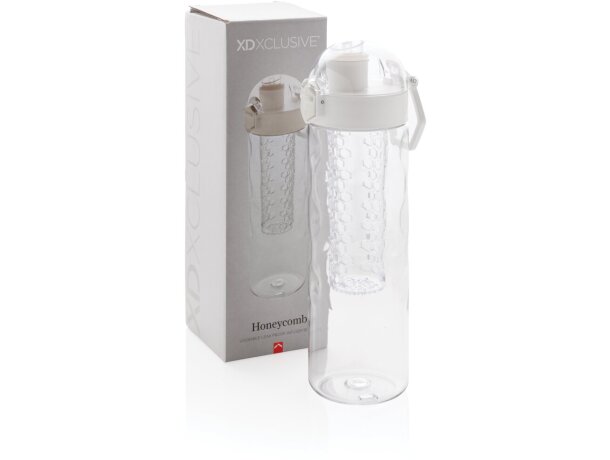 Botella infusora Honeycomb antigoteo personalizada blanco