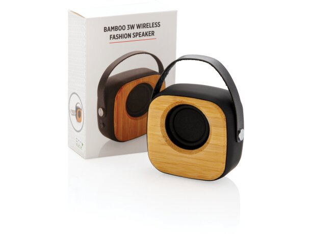 Altavoces de bambú natural 3W con batería de 500 mAh y 4 horas de uso Negro detalle 7