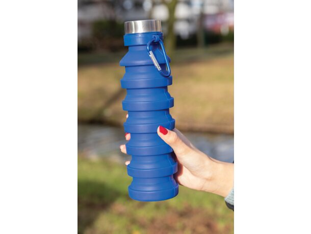 Botella de silicona plegable antigoteo con tapa personalizada azul