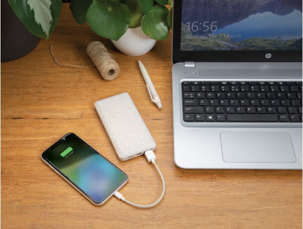 Powerbank ultraplano 10.000 mAh fibra de trigo natural y ABS Marron detalle 6