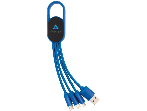 Cargador USB personalizado cable 4 en 1 con mosquetón Azul detalle 21