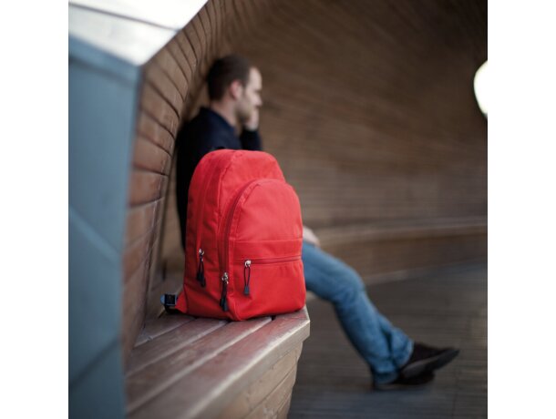 Mochila infantil personalizada Basic poliéster 600D y 3 bolsillos con cremallera Rojo detalle 5