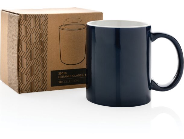 Tazas de cerámica clásica para café matutino 350ml aptas lavavajillas Azul marino detalle 39