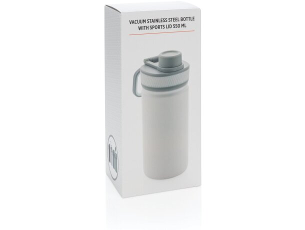 Botella de acero inoxidable al vacío con tapa deportiva 550m personalizada blanco/gris